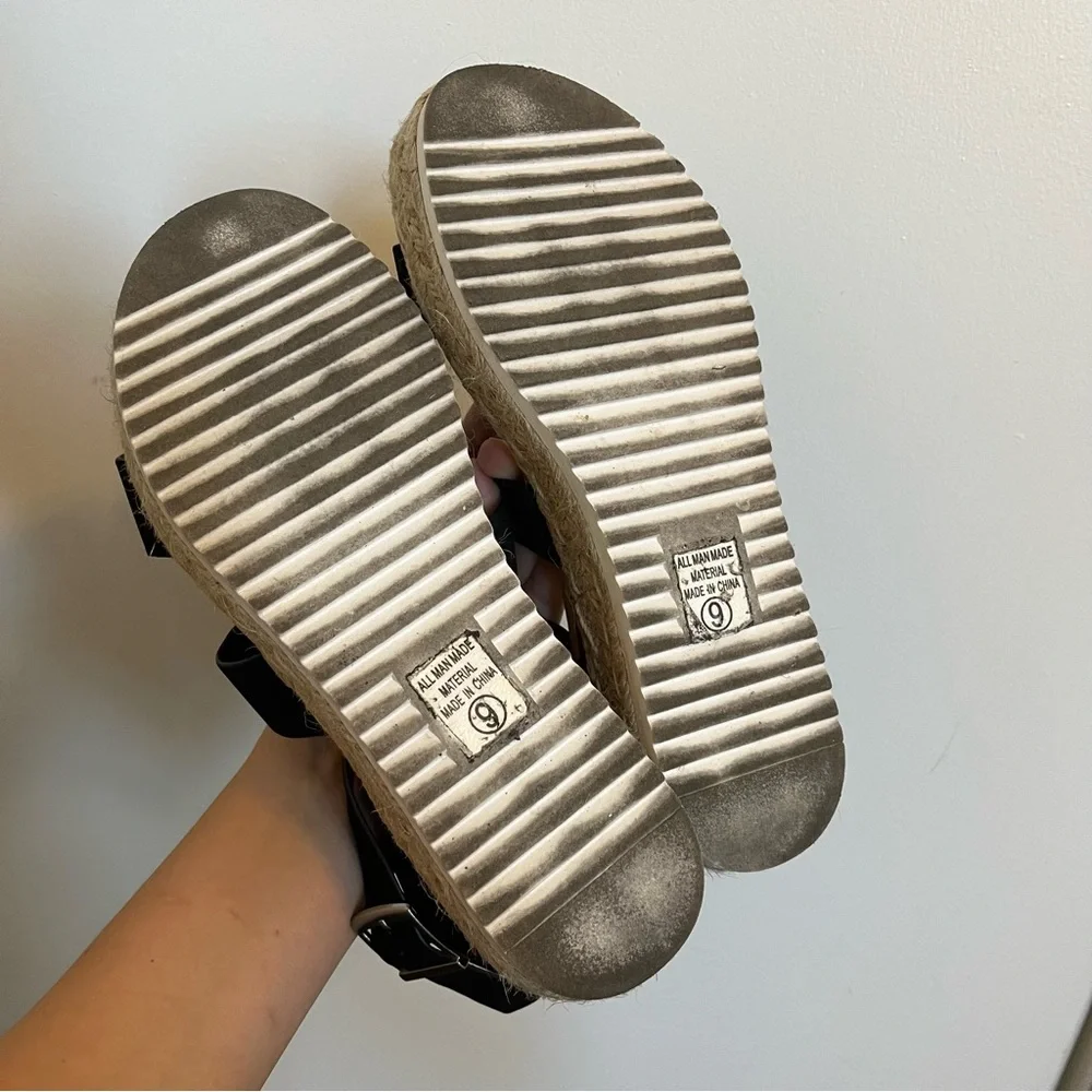 Soda black tan espadrille platform sandal women’s size 9 strappy ankle buckle